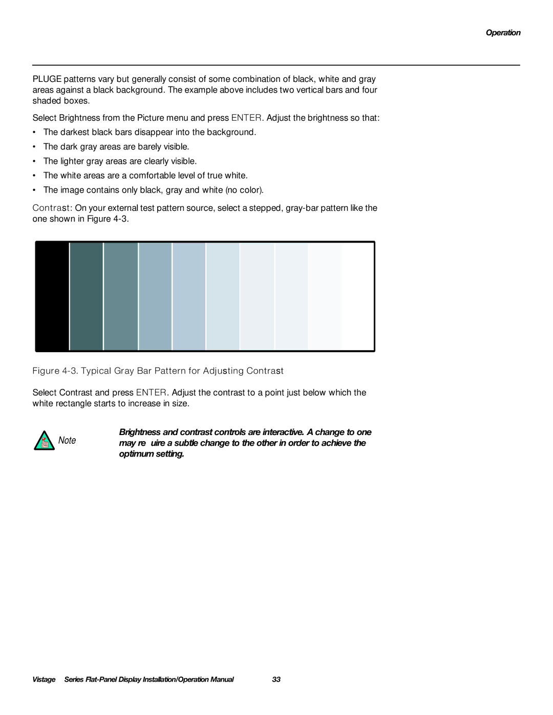 Runco V-50HD, V-63HD operation manual Typical Gray Bar Pattern for Adjusting Contrast 