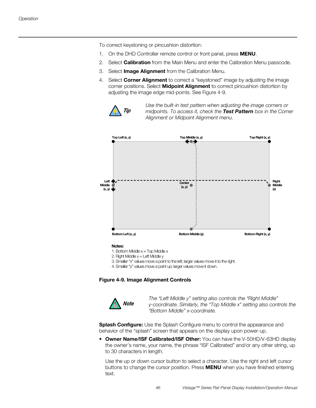 Runco V-63HD, V-50HD operation manual Image Alignment Controls, Left Middle y setting also controls the Right Middle 