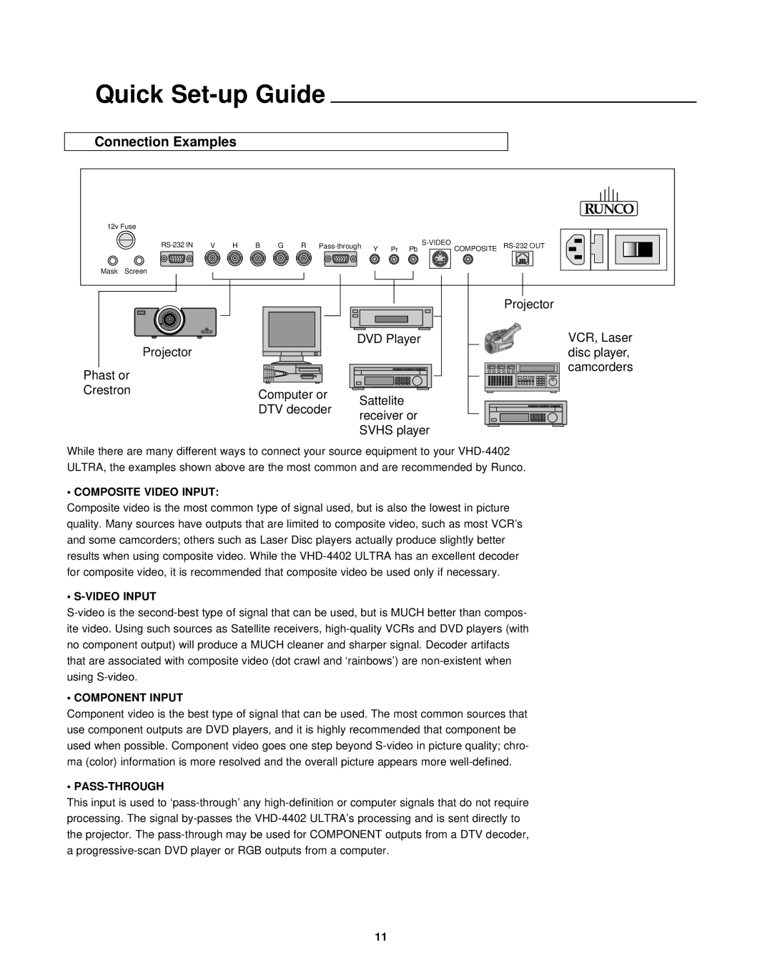 Runco virtual high definition processor with aspect ratio control Connection Examples, Composite Video Input, Pass-Through 