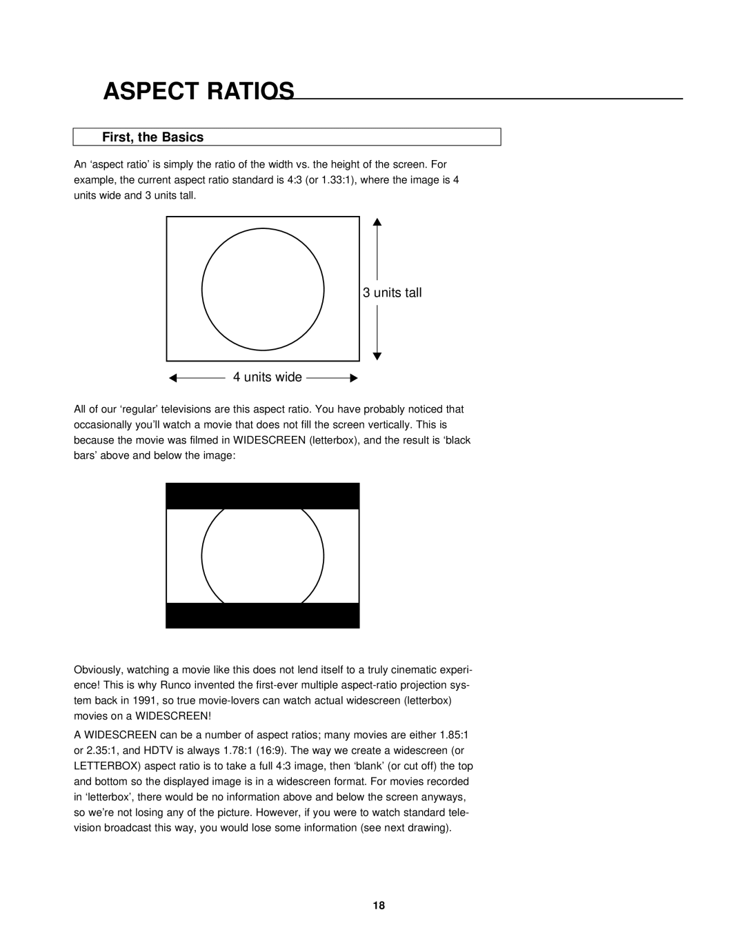 Runco VHD-4402, virtual high definition processor with aspect ratio control manual Aspect Ratios, First, the Basics 