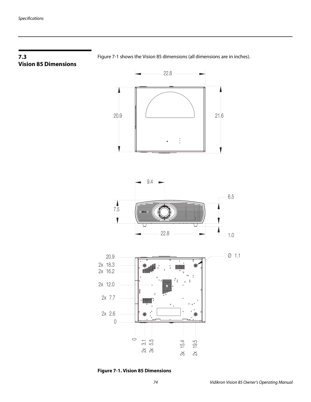 Runco manual Vision 85 Dimensions 