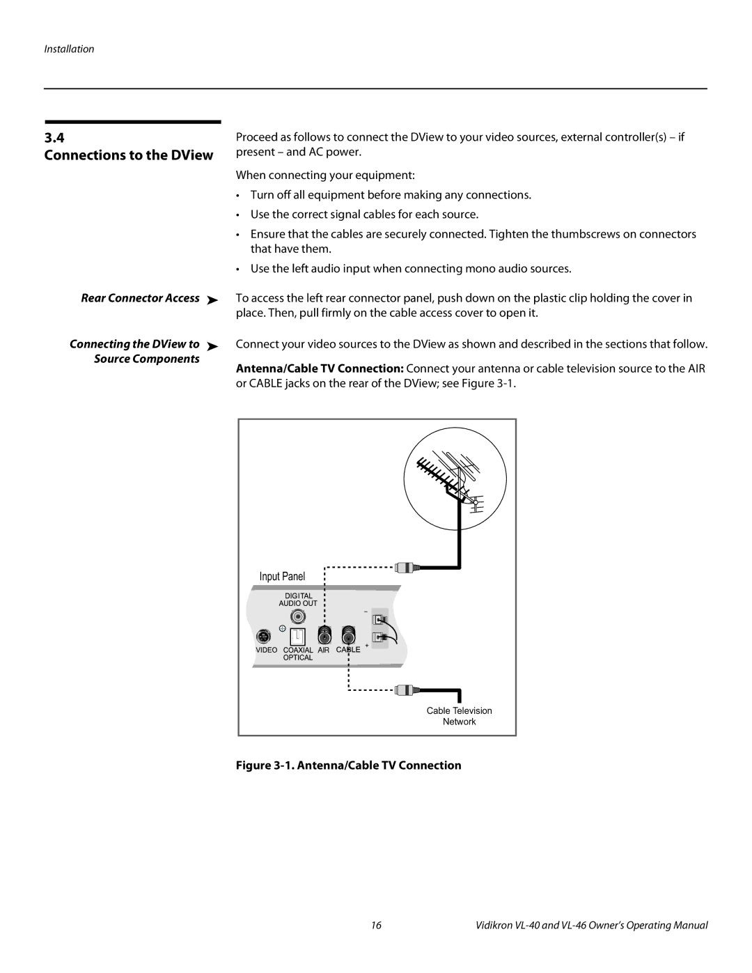 Runco VL-40, VL-46 manual Connections to the DView, Rear Connector Access, Source Components 