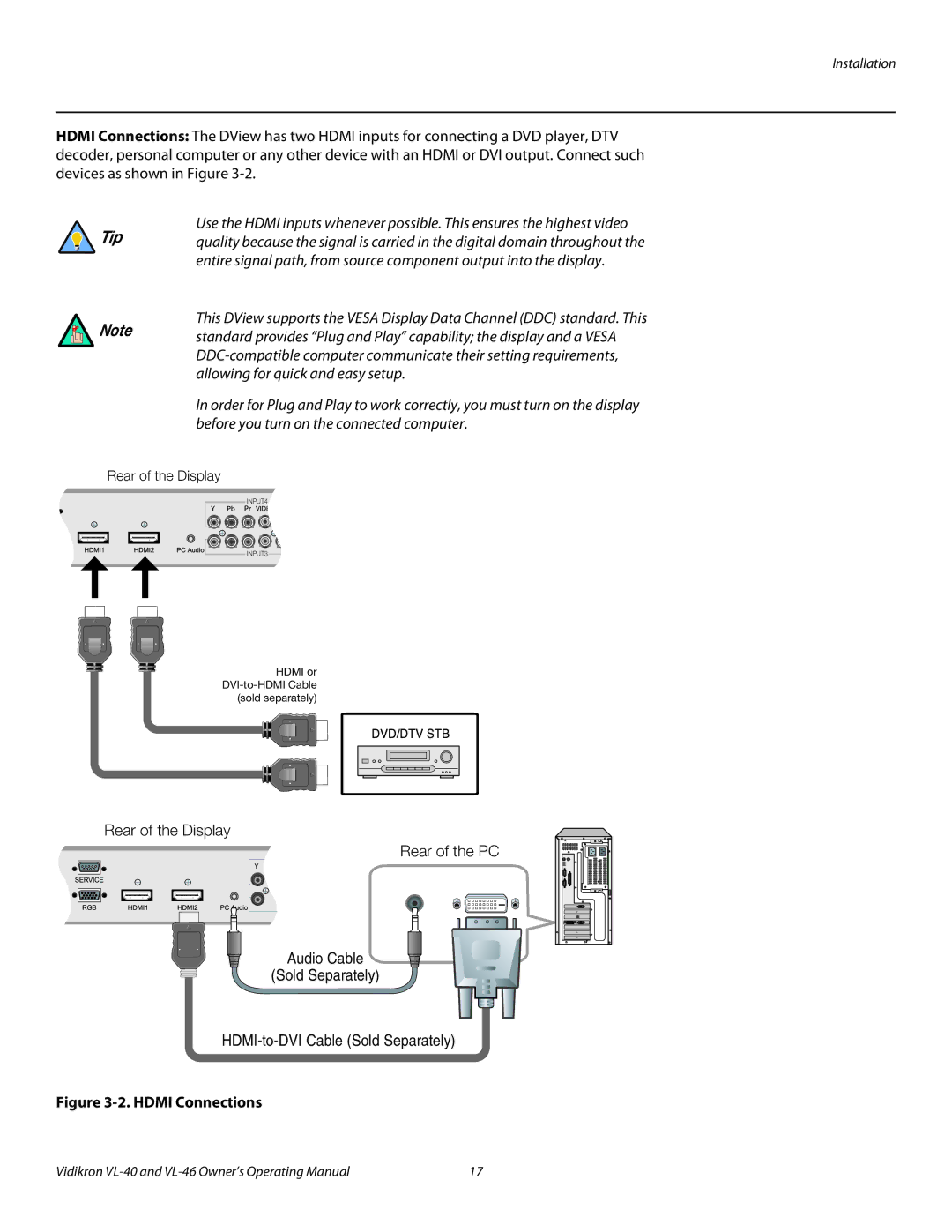 Runco VL-46, VL-40 manual Hdmi Connections 