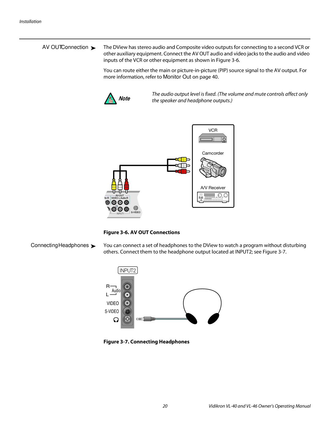 Runco VL-40, VL-46 manual AV OUT Connections 