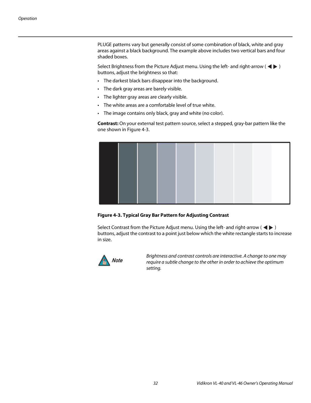 Runco VL-40, VL-46 manual Typical Gray Bar Pattern for Adjusting Contrast 