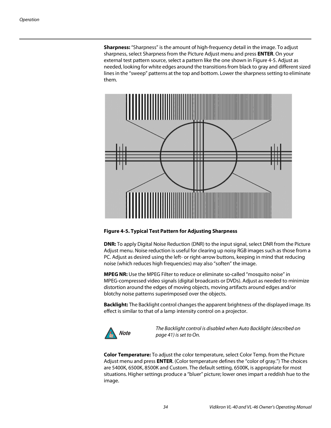 Runco VL-40, VL-46 manual Typical Test Pattern for Adjusting Sharpness 