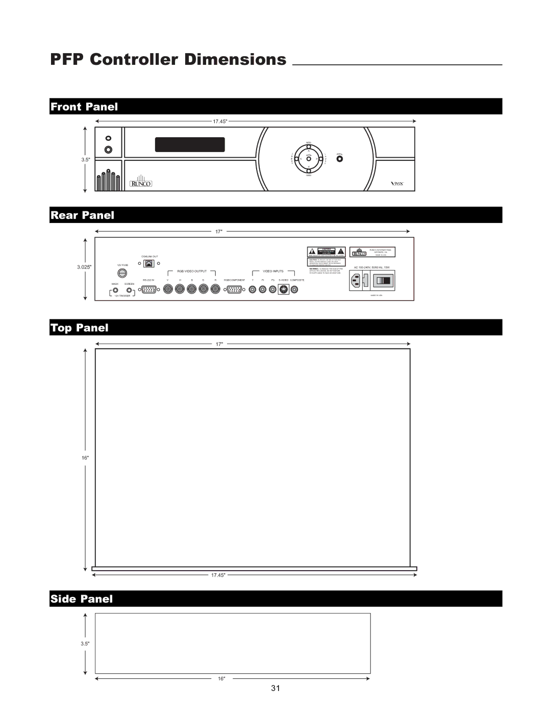 Runco VX-1000CI manual Top Panel, Side Panel 