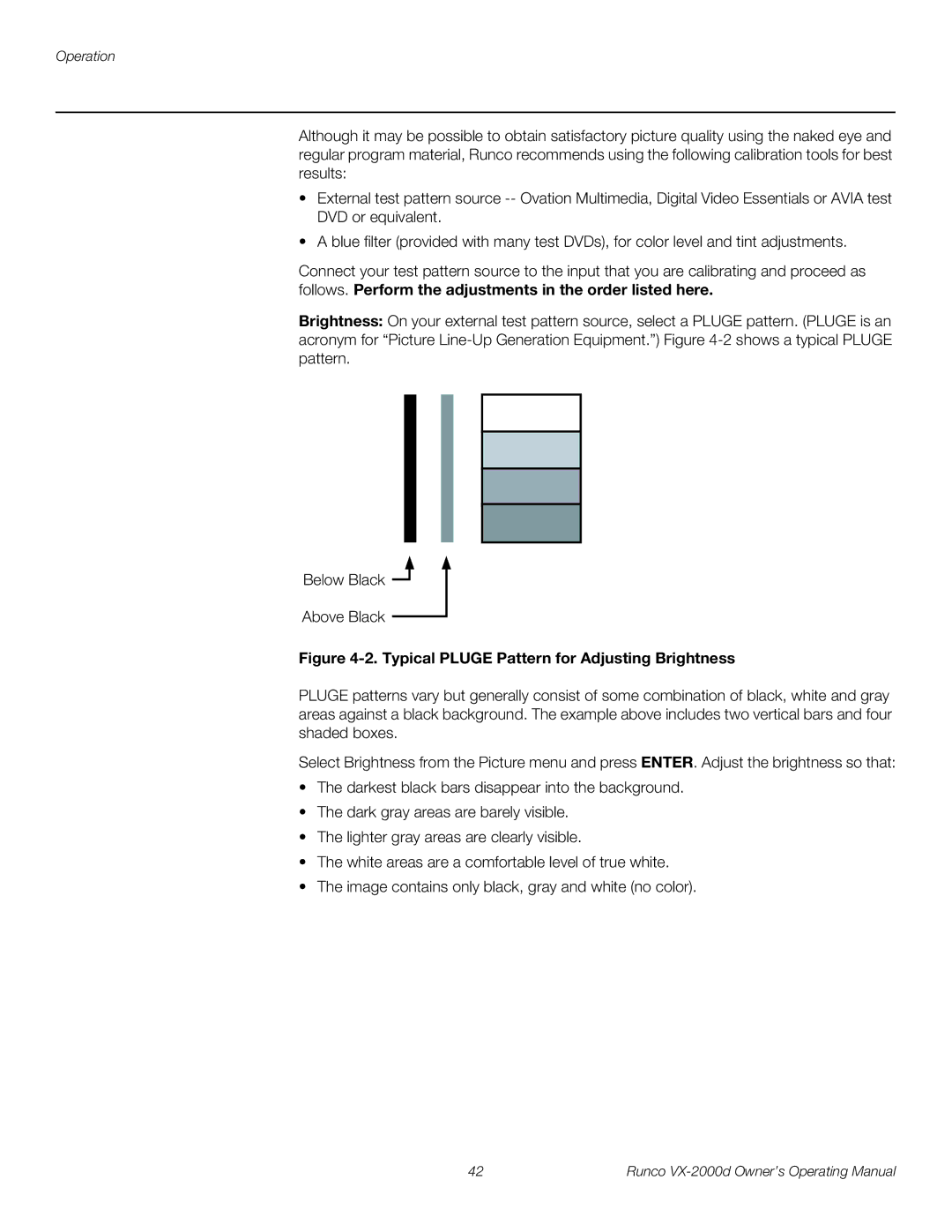 Runco VX-2000d manual Typical Pluge Pattern for Adjusting Brightness 