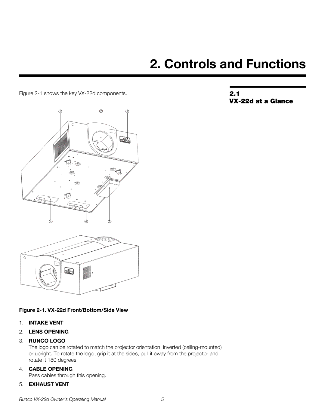 Runco VX-22D manual Controls and Functions, VX-22d at a Glance 