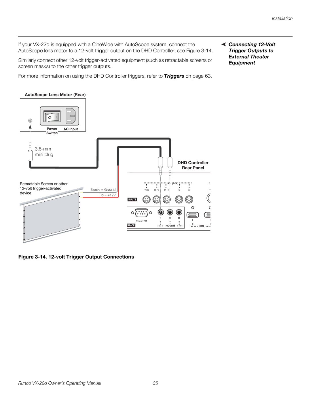 Runco VX-22D manual volt Trigger Output Connections 