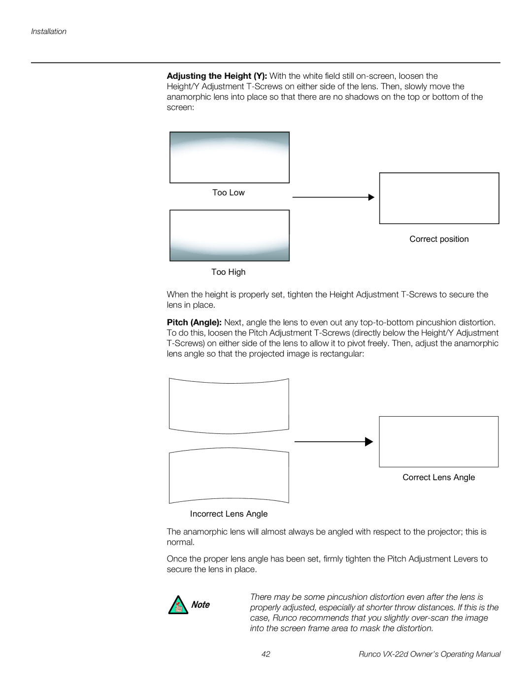 Runco VX-22D manual Installation 