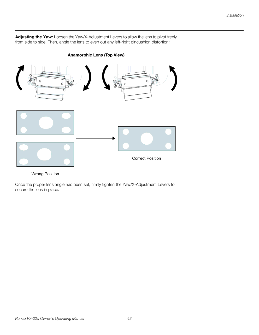 Runco VX-22D manual Anamorphic Lens Top View 