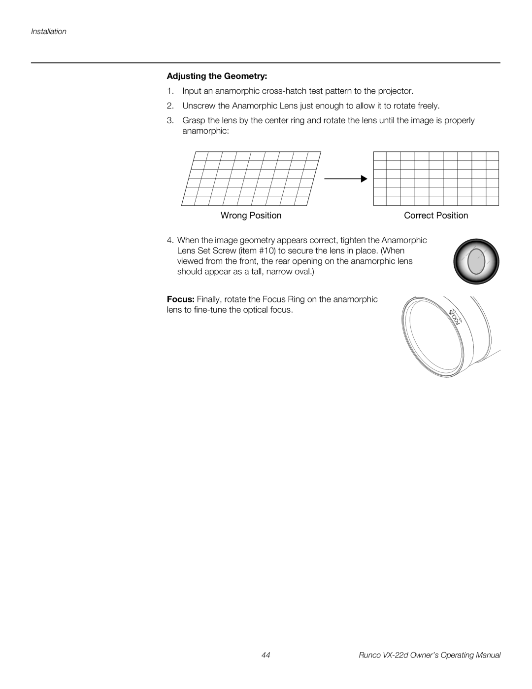 Runco VX-22D manual Wrong Position, Adjusting the Geometry 