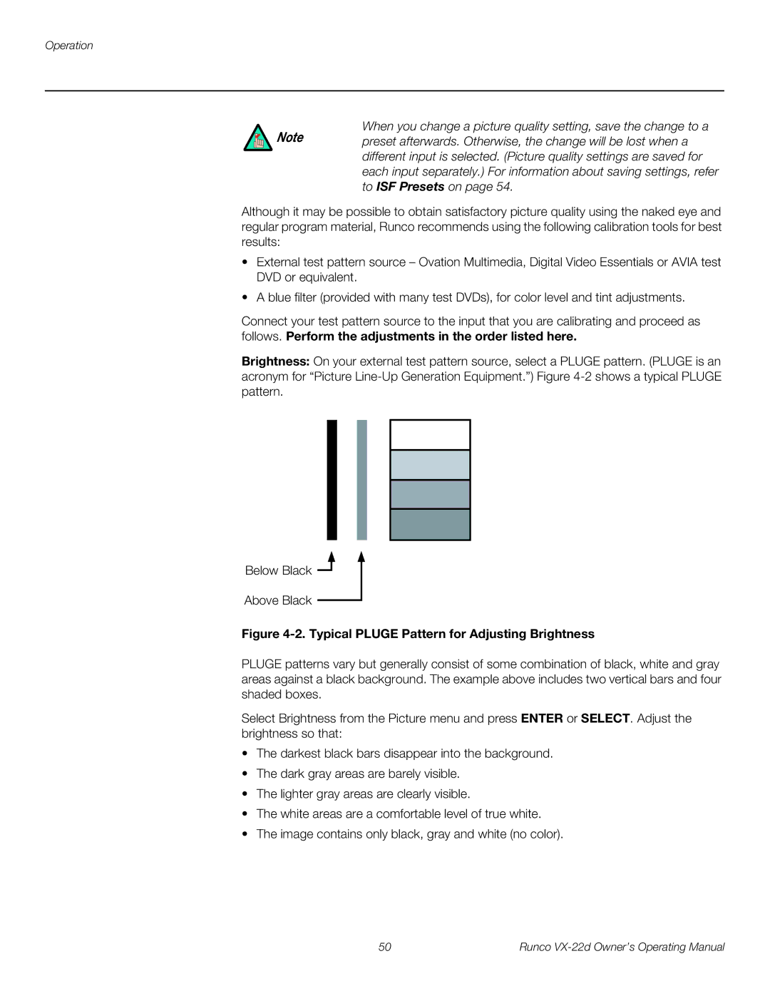 Runco VX-22D manual Typical Pluge Pattern for Adjusting Brightness 