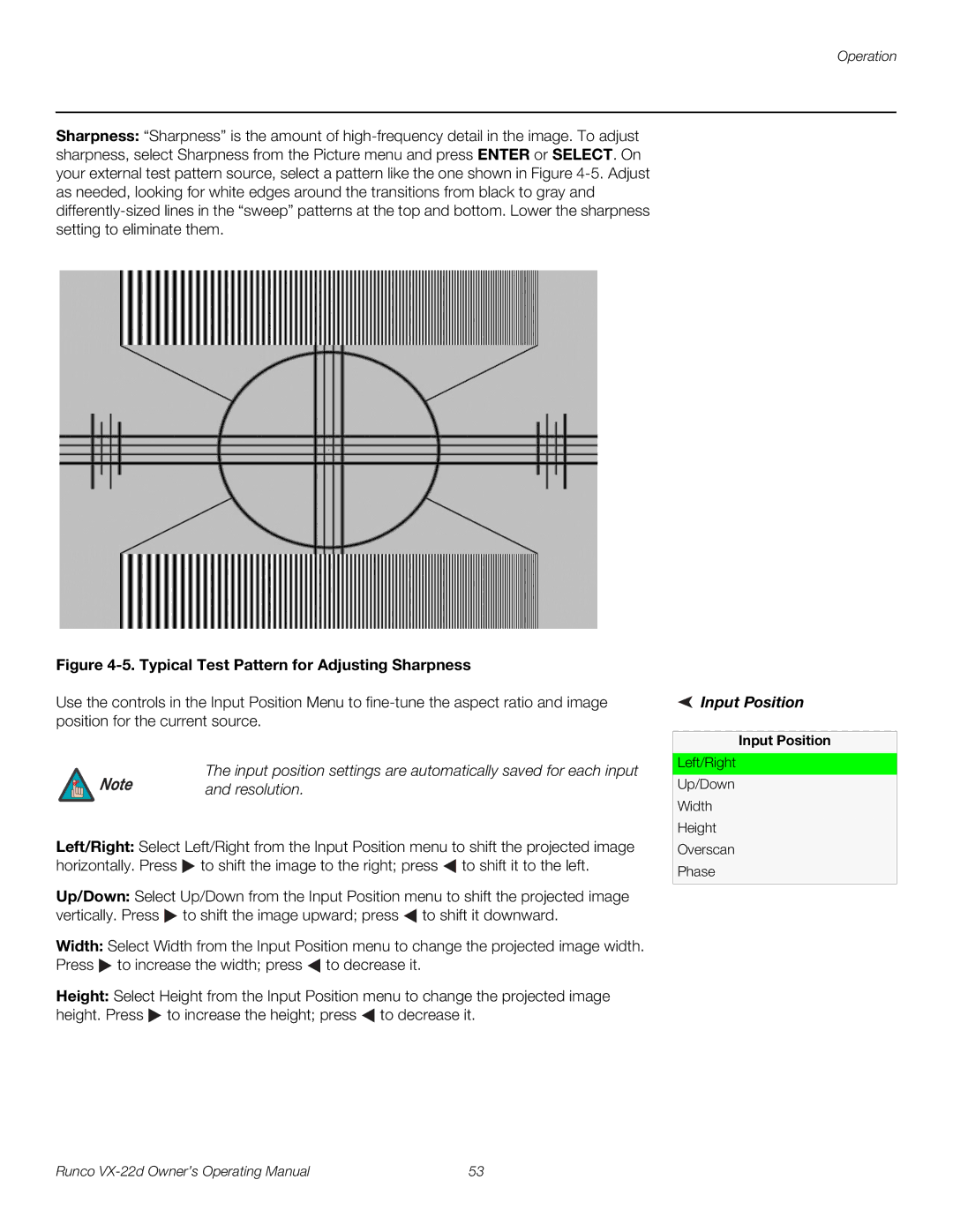 Runco VX-22D manual Input Position 