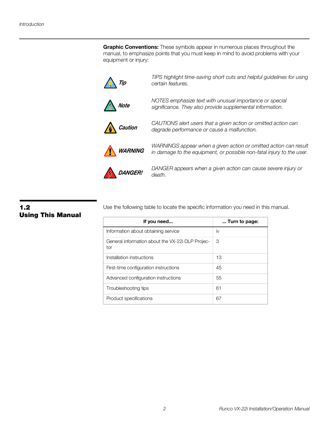 Runco VX-22I operation manual Using This Manual, If you need Turn to 