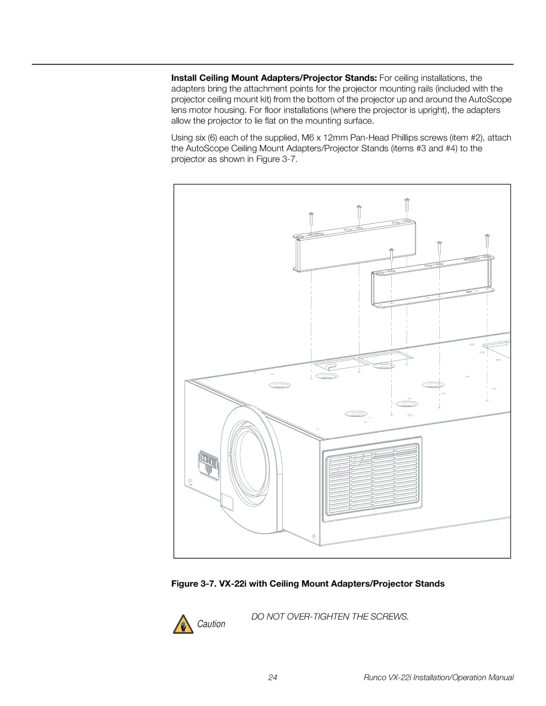 Runco VX-22I operation manual VX-22i with Ceiling Mount Adapters/Projector Stands 