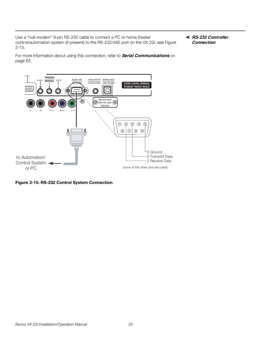 Runco VX-22I operation manual RS-232 Controller, Connection 