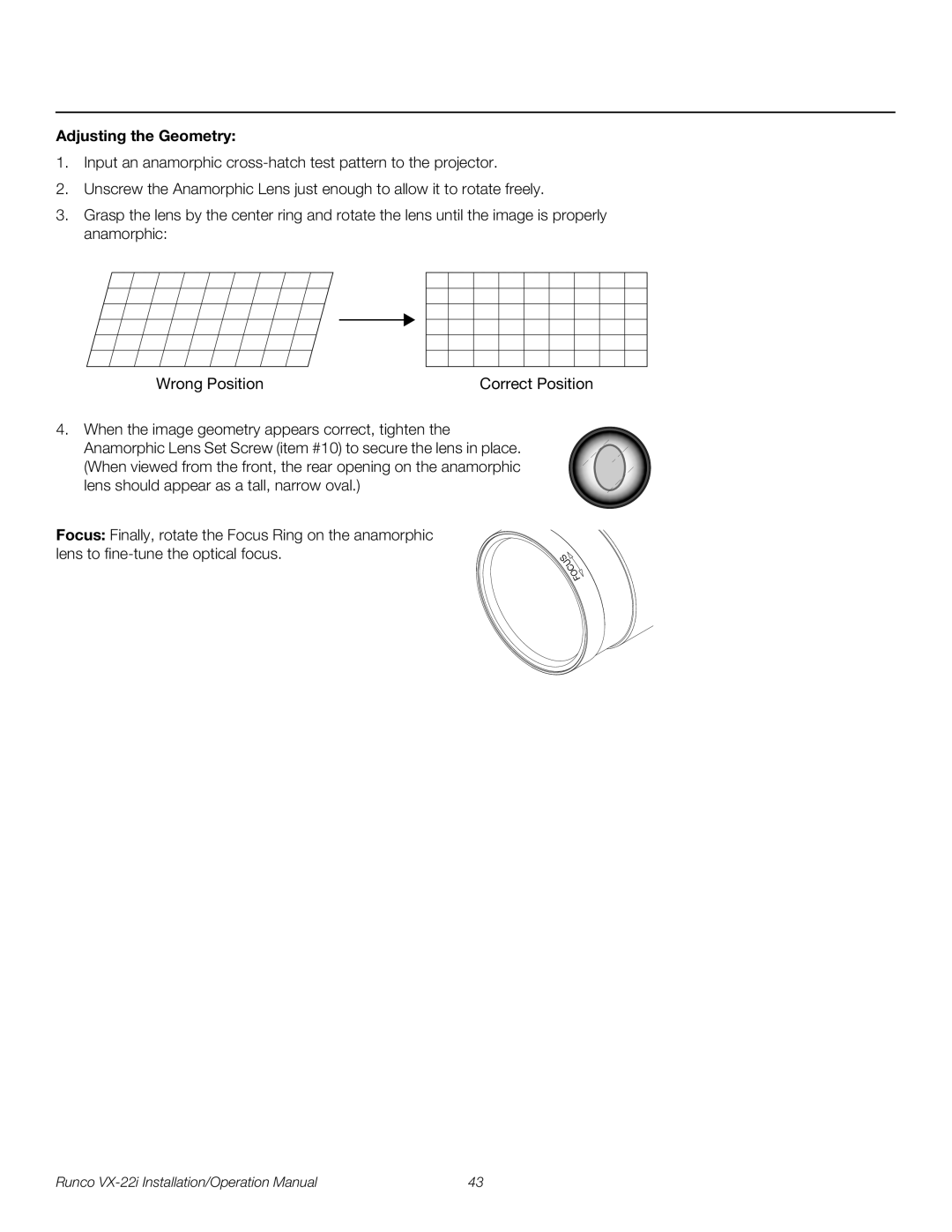 Runco VX-22I operation manual Adjusting the Geometry 