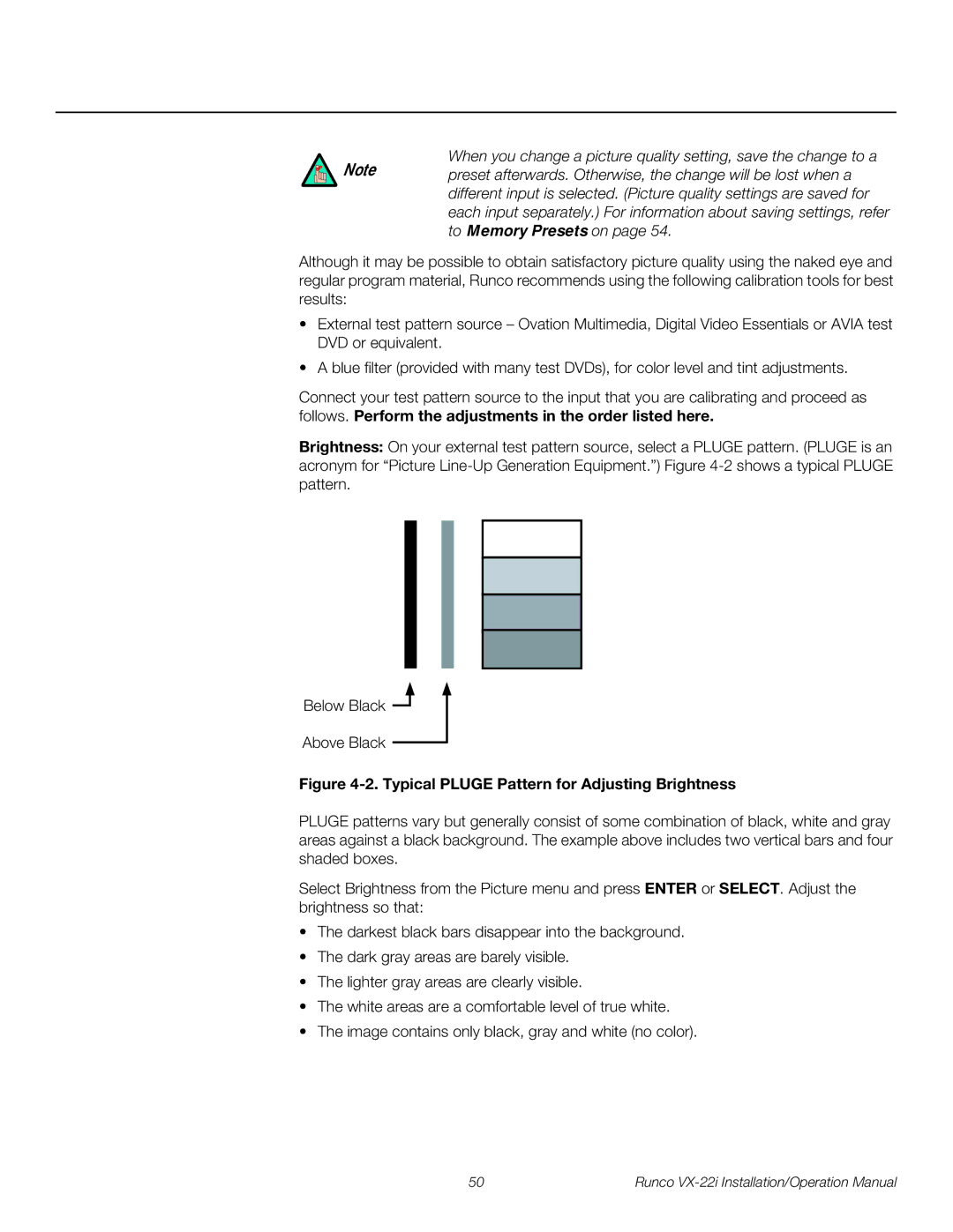 Runco VX-22I operation manual Typical Pluge Pattern for Adjusting Brightness 