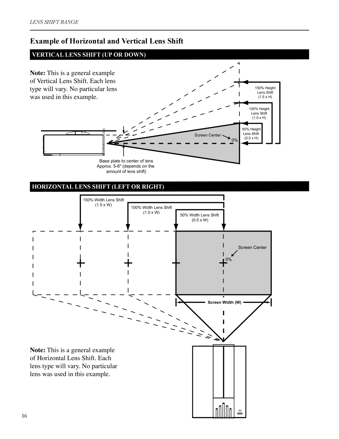 Runco VX-2c manual Example of Horizontal and Vertical Lens Shift 