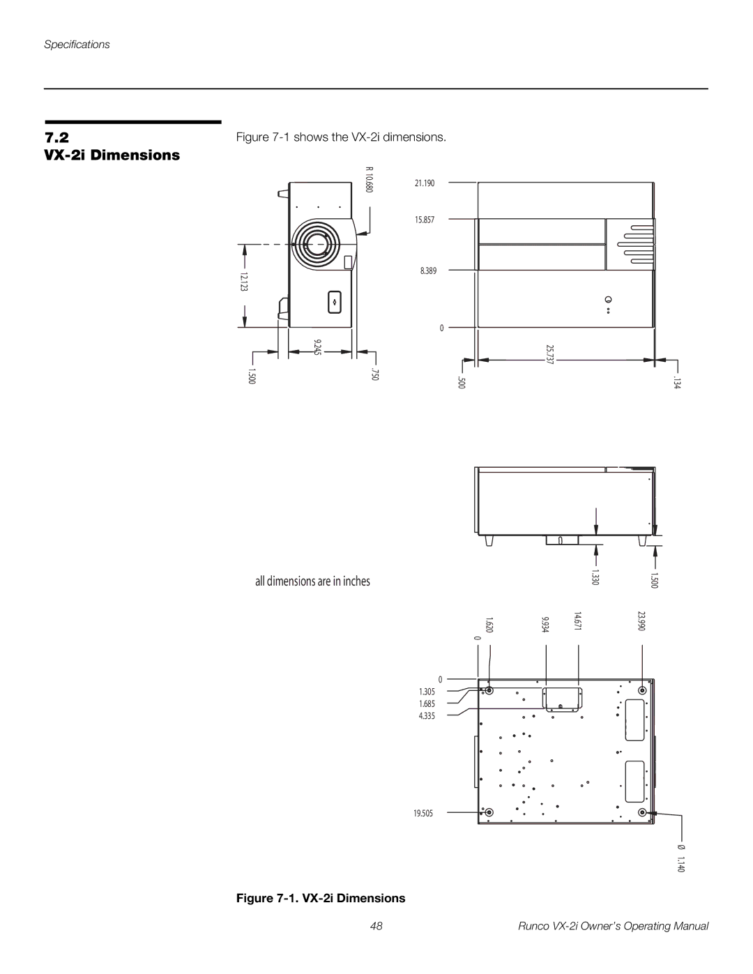 Runco manual VX-2i Dimensions 