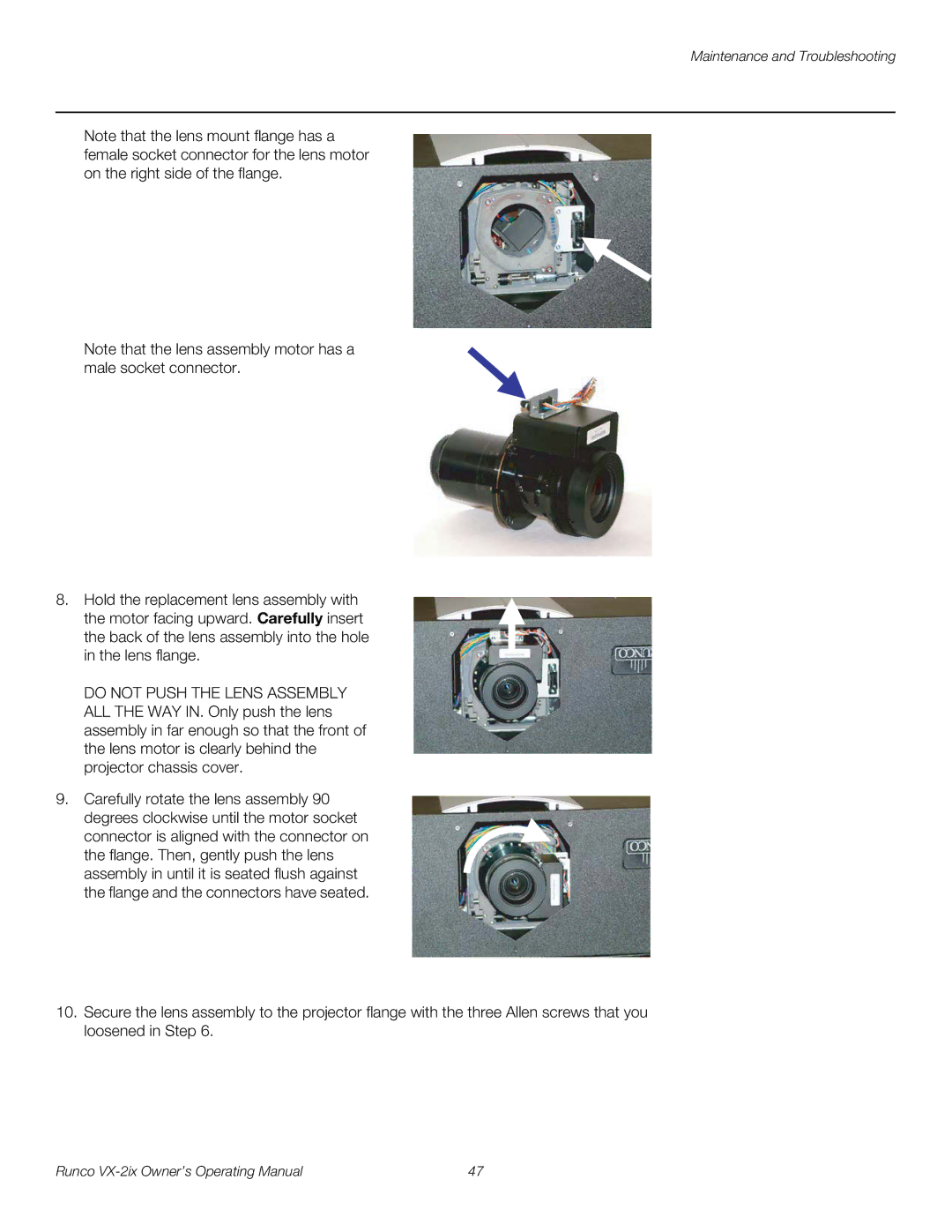 Runco VX-2IX manual Maintenance and Troubleshooting 