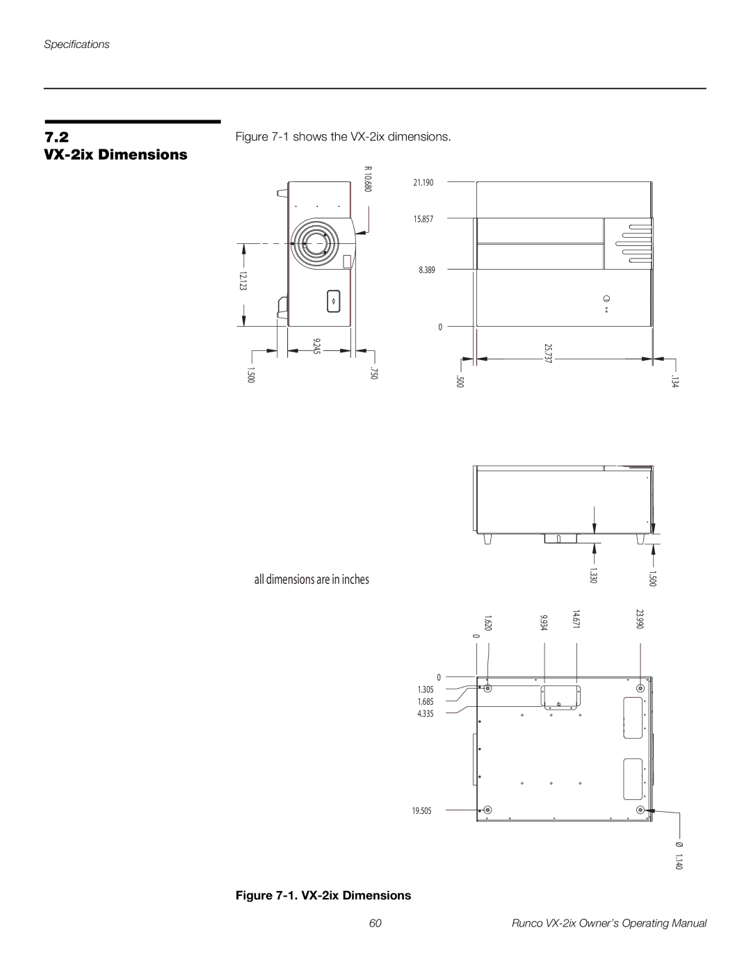 Runco VX-2IX manual VX-2ix Dimensions 