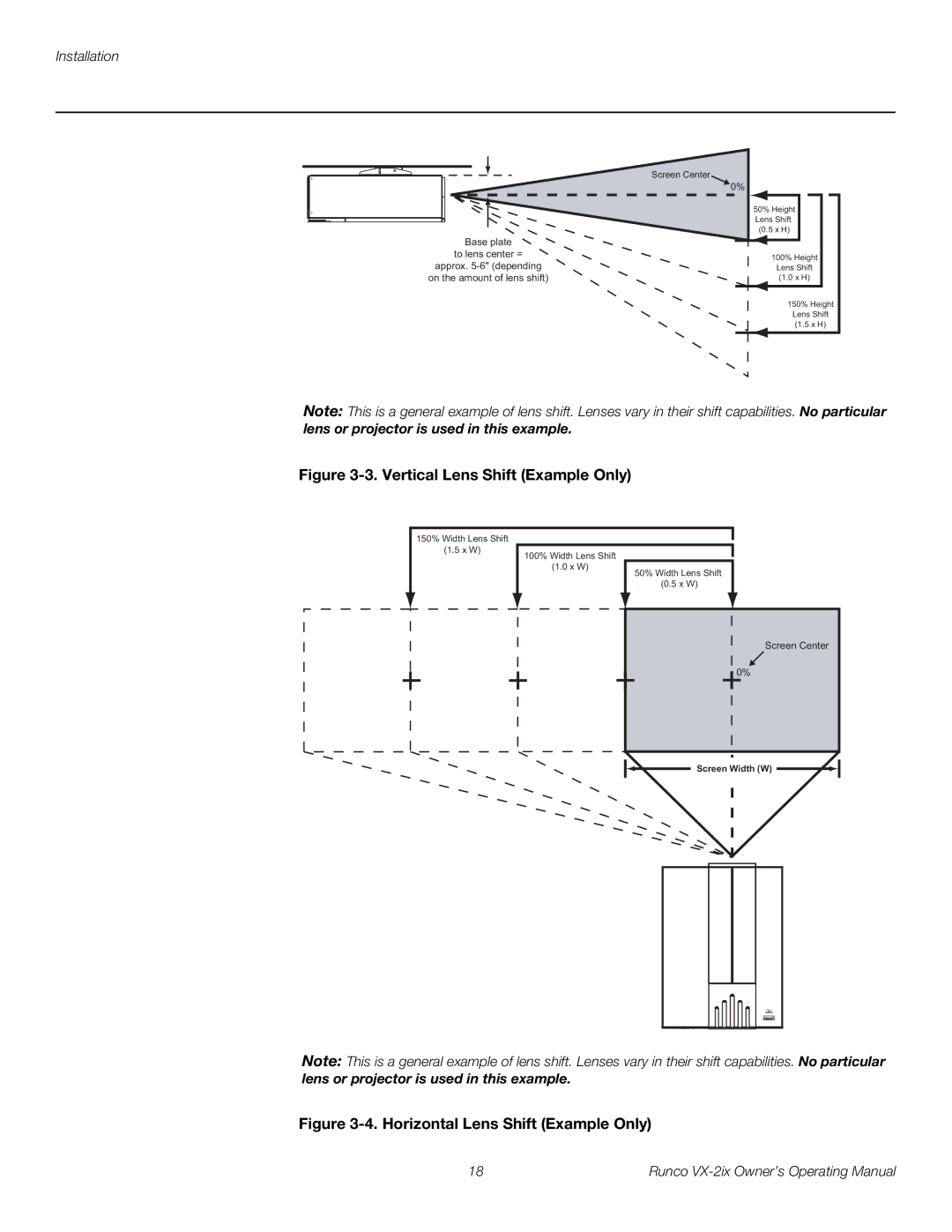 Runco VX-2IX manual Vertical Lens Shift Example Only 