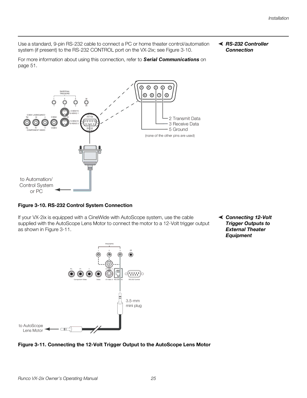 Runco VX-2IX manual RS-232 Controller, Connection 