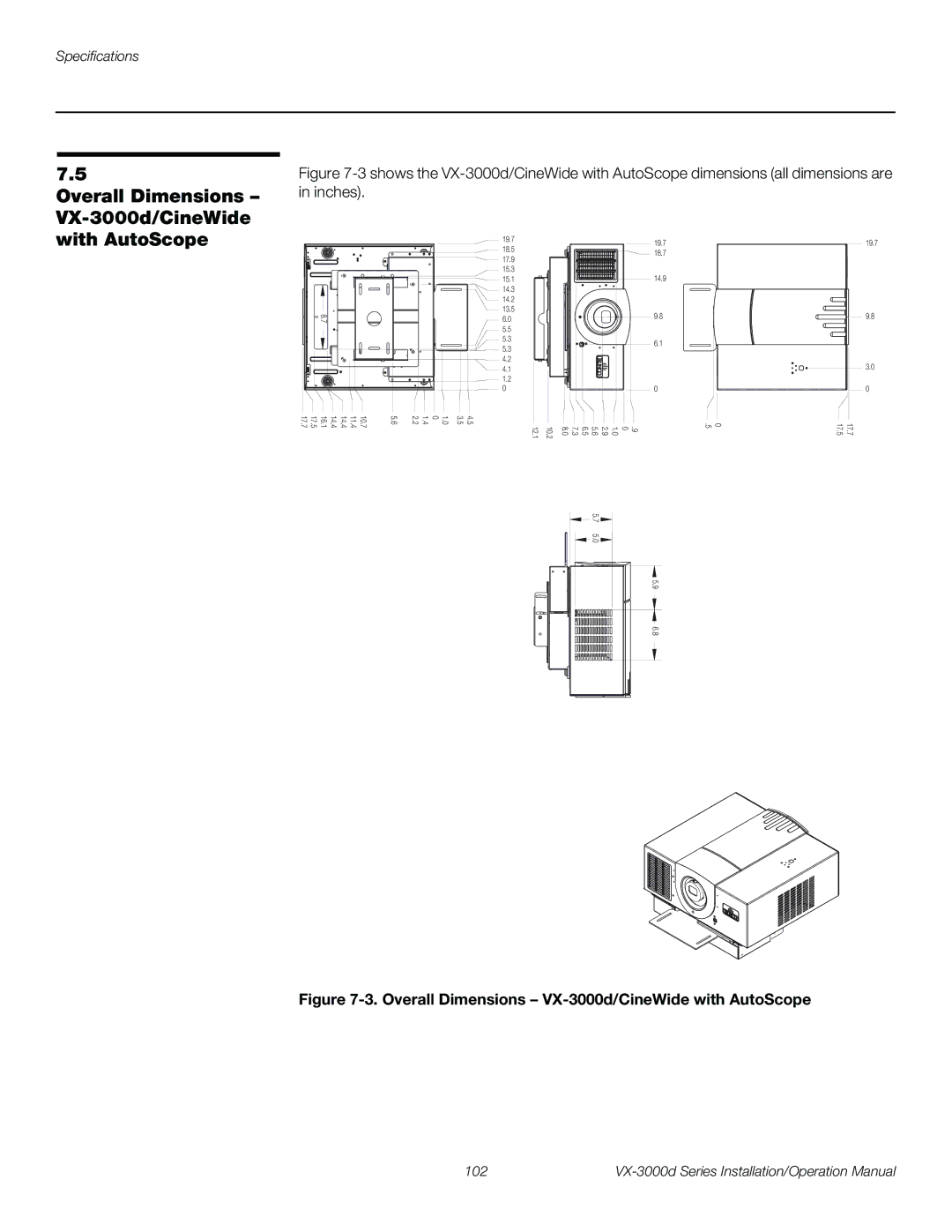 Runco VX-3000D operation manual With AutoScope, Overall Dimensions VX-3000d/CineWide with AutoScope 