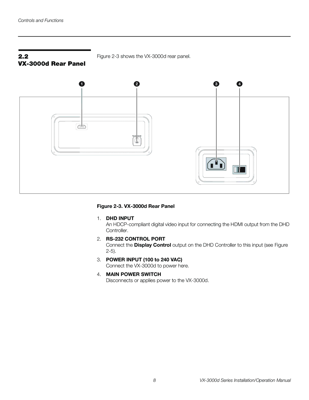 Runco VX-3000D operation manual VX-3000d Rear Panel 