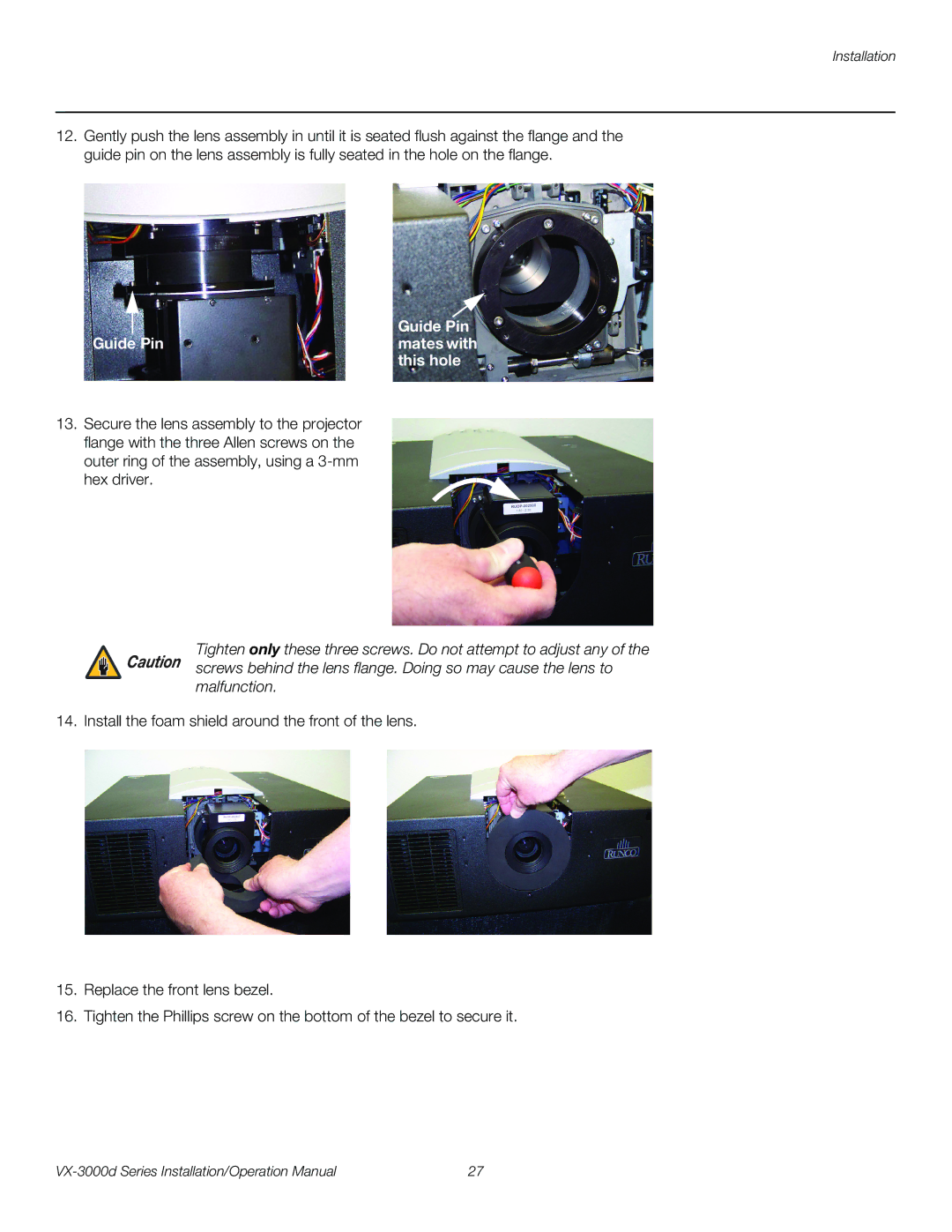 Runco VX-3000D operation manual Guide Pin Guide Pinmates with this hole 