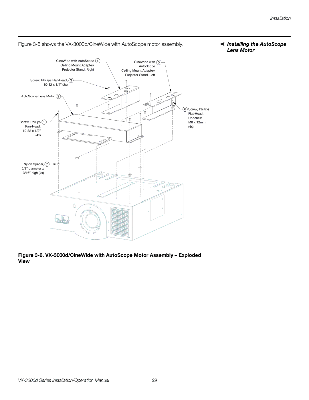 Runco VX-3000D operation manual Installing the AutoScope, Lens Motor 