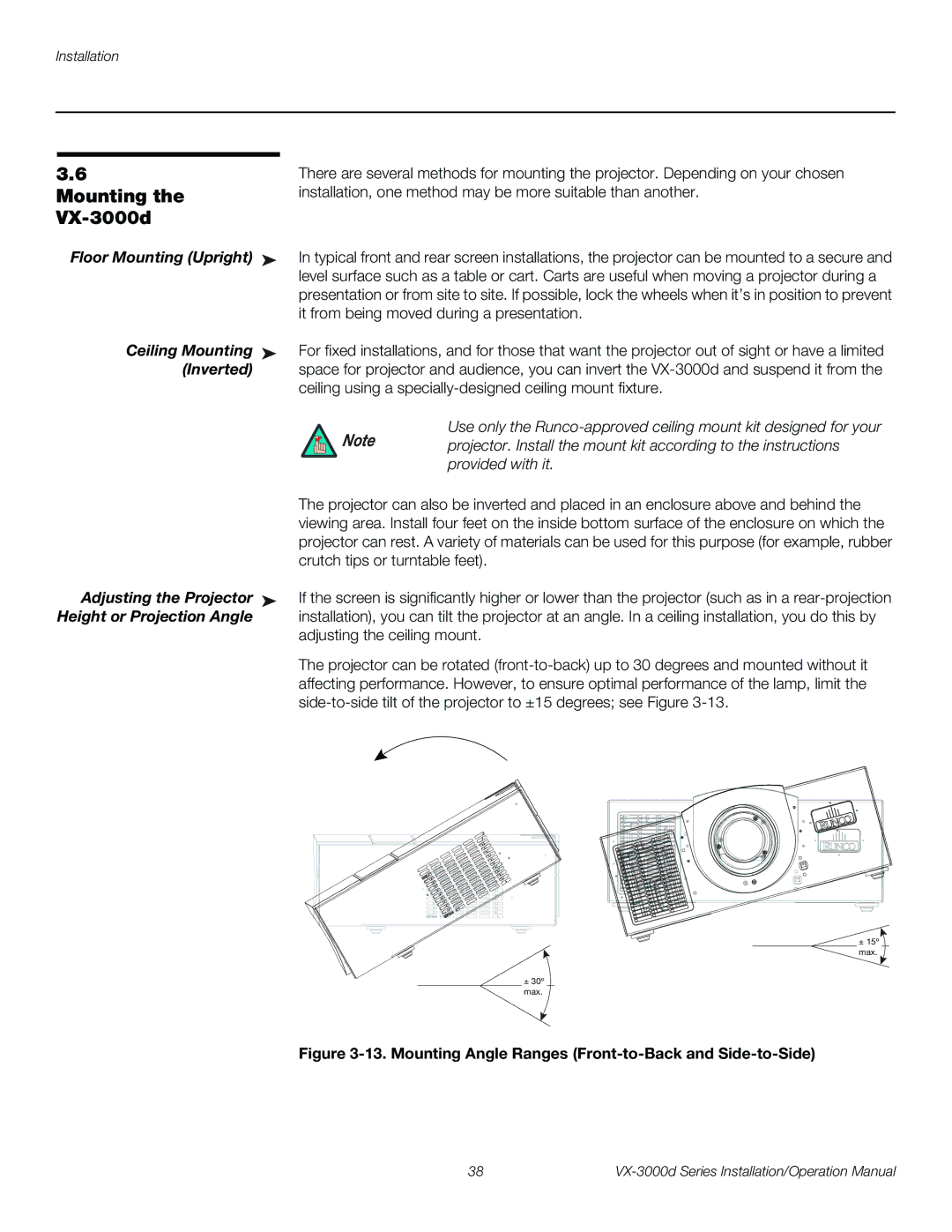 Runco VX-3000D operation manual Mounting, VX-3000d 