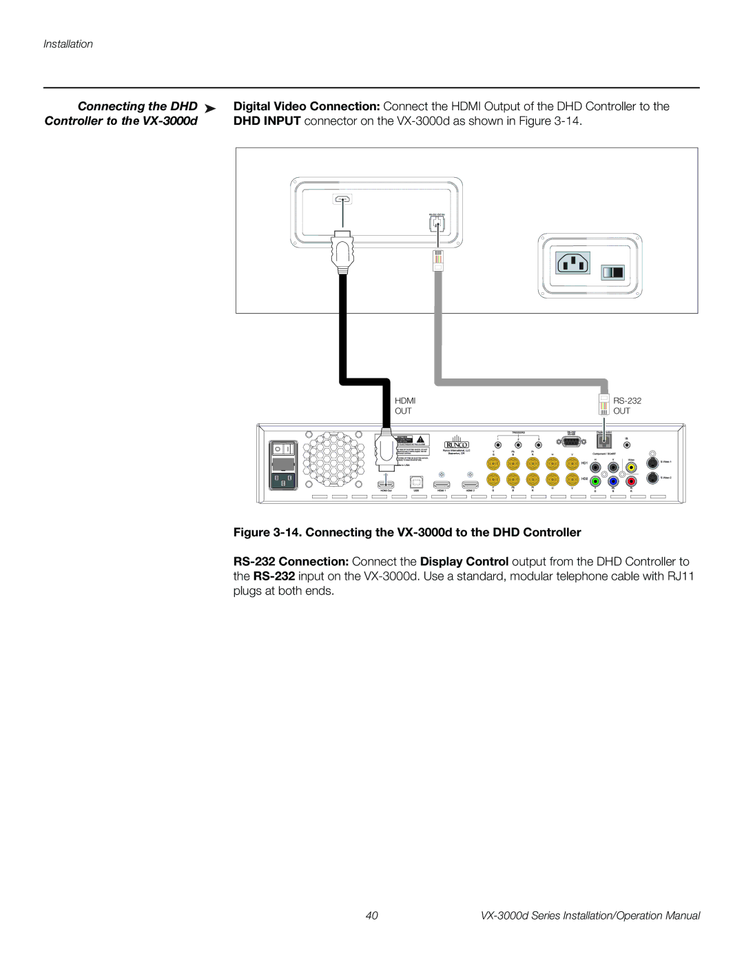 Runco VX-3000D operation manual Connecting the DHD, Controller to the VX-3000d 