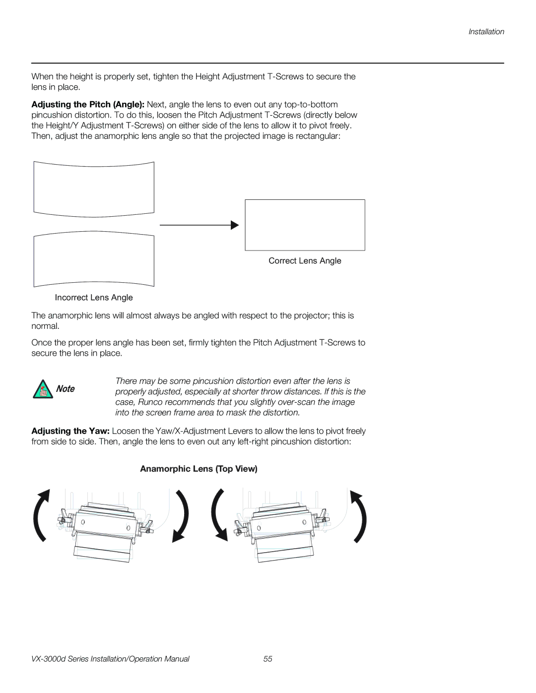 Runco VX-3000D operation manual Anamorphic Lens Top View 