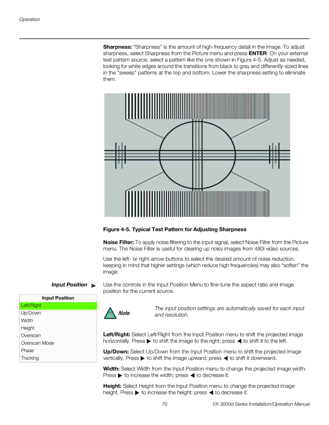 Runco VX-3000D operation manual Input Position 