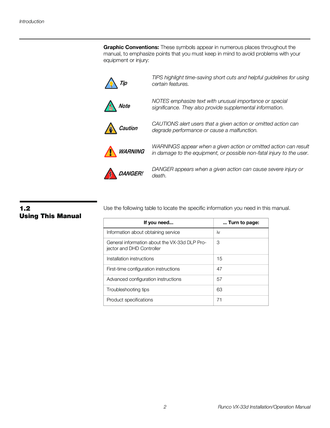 Runco VX-33D operation manual Using This Manual, If you need Turn to 