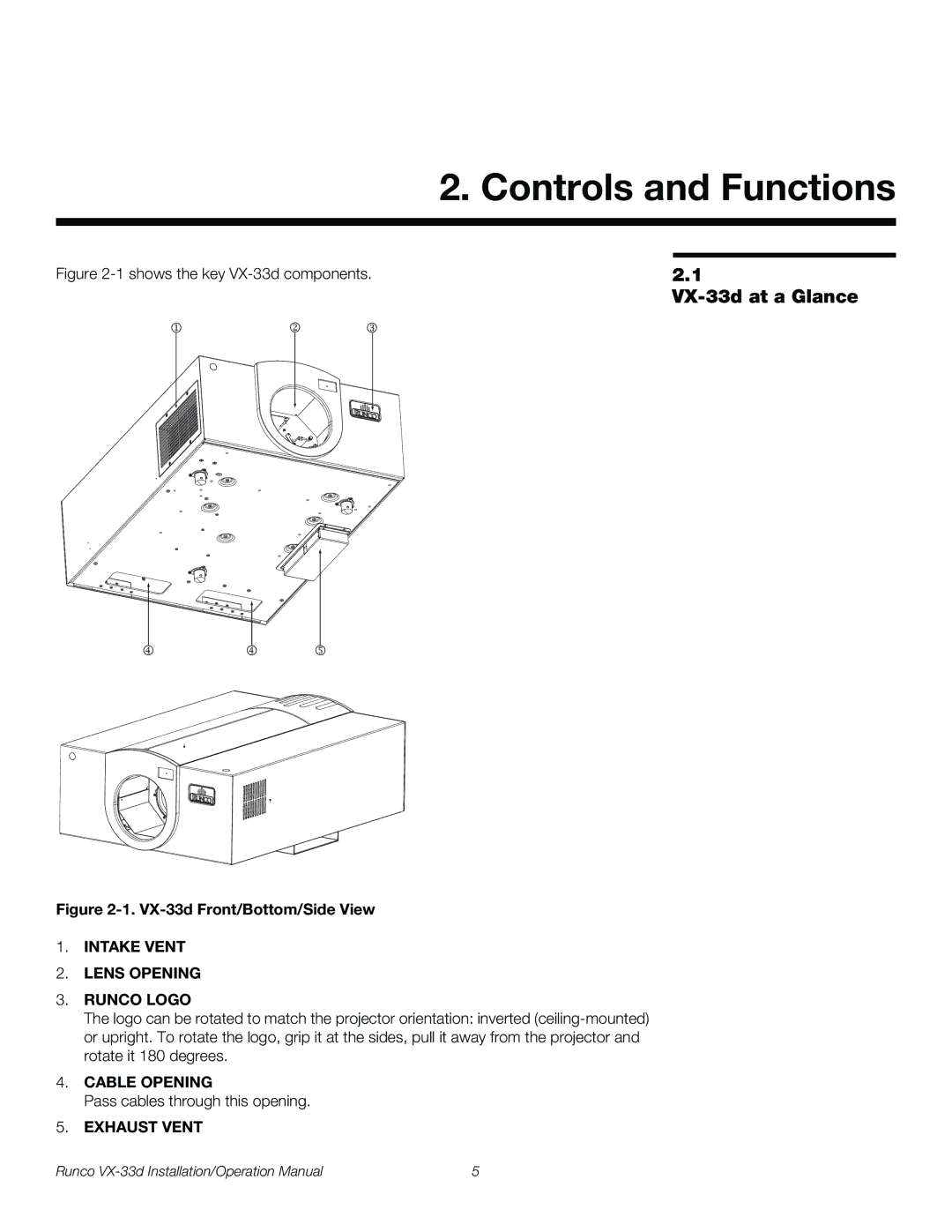 Runco VX-33D operation manual Controls and Functions, VX-33d at a Glance 