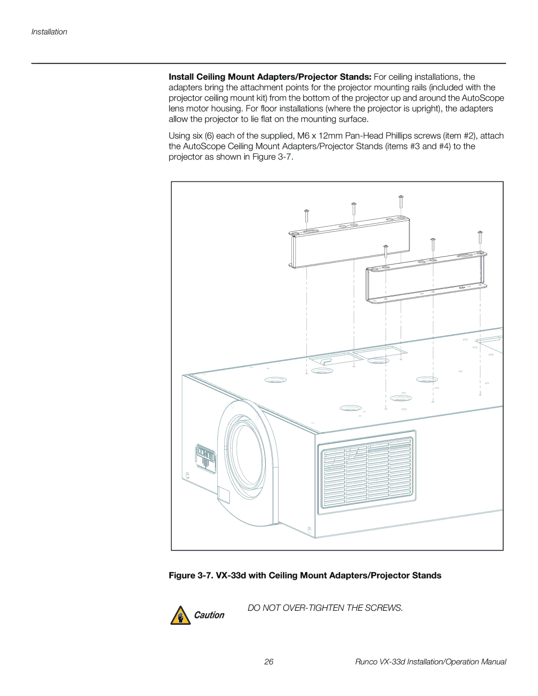 Runco VX-33D operation manual VX-33d with Ceiling Mount Adapters/Projector Stands 