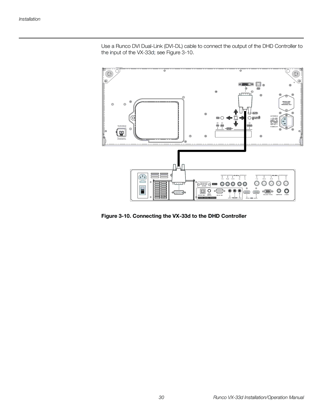 Runco VX-33D operation manual Connecting the VX-33d to the DHD Controller 