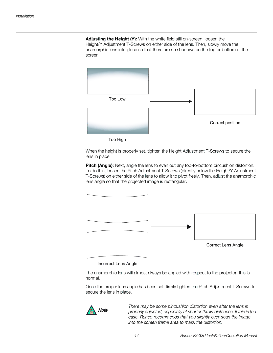 Runco VX-33D operation manual Installation 