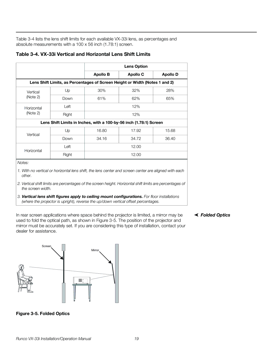 Runco VX-33I operation manual Folded Optics 