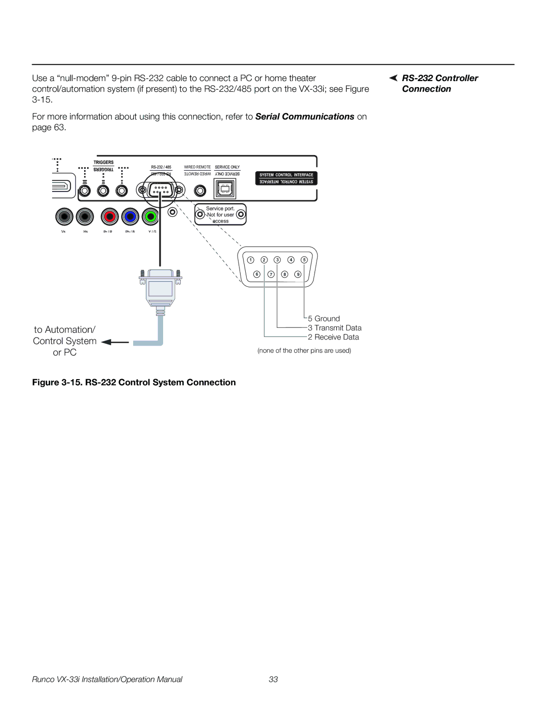 Runco VX-33I operation manual RS-232 Controller, Connection 