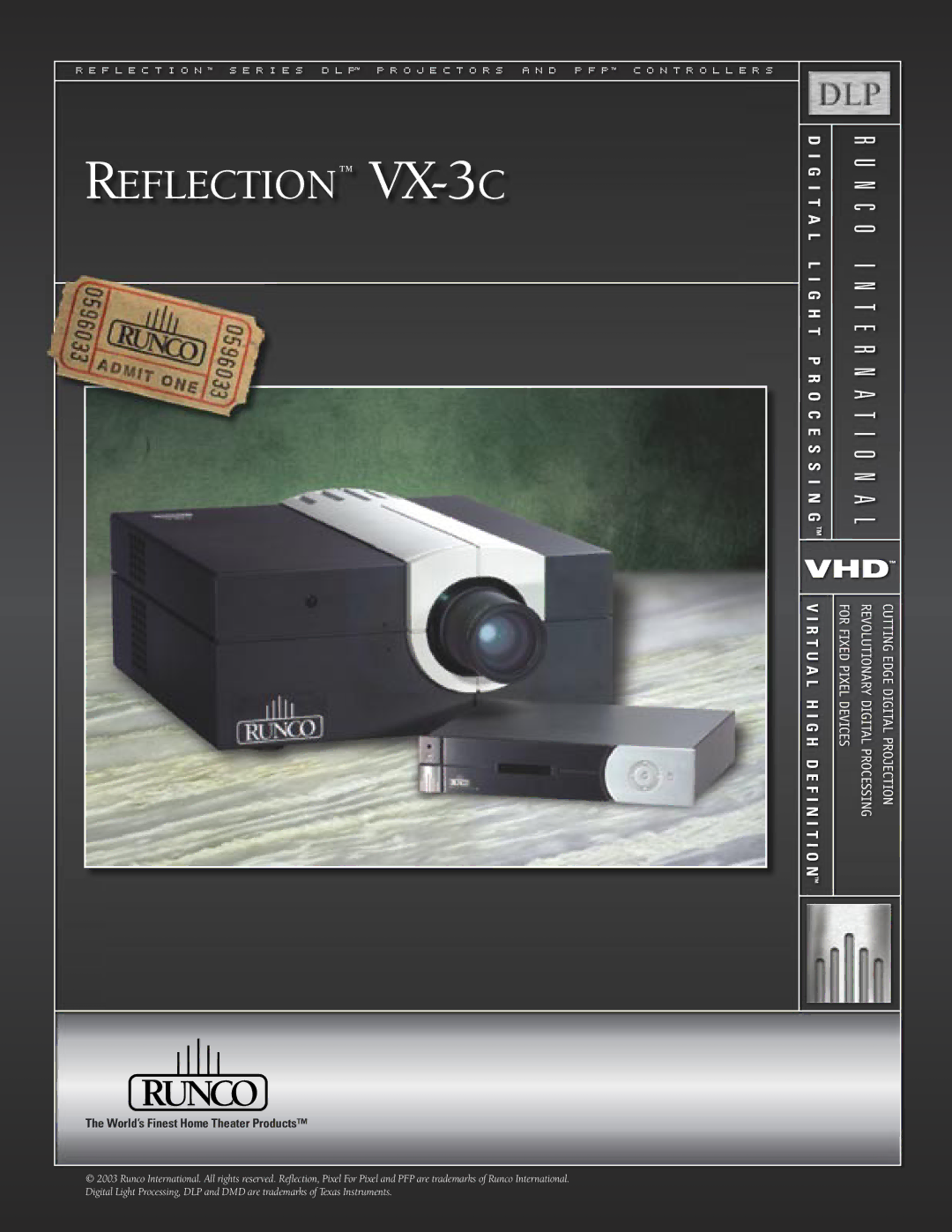 Runco manual Reflection VX-3C, World’s Finest Home Theater Products 