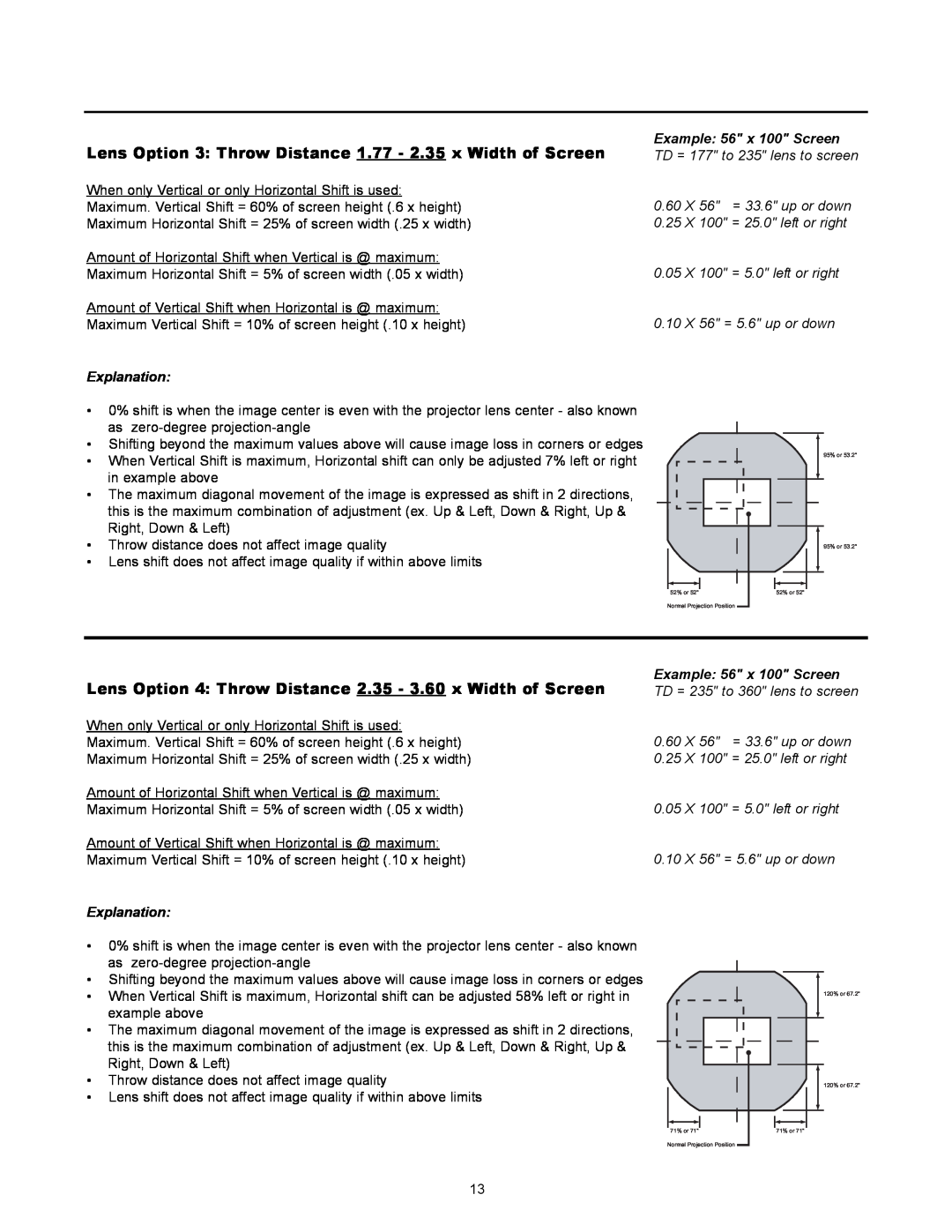 Runco VX-4000ci manual Lens Option 3 Throw Distance 1.77 - 2.35 x Width of Screen, Explanation 