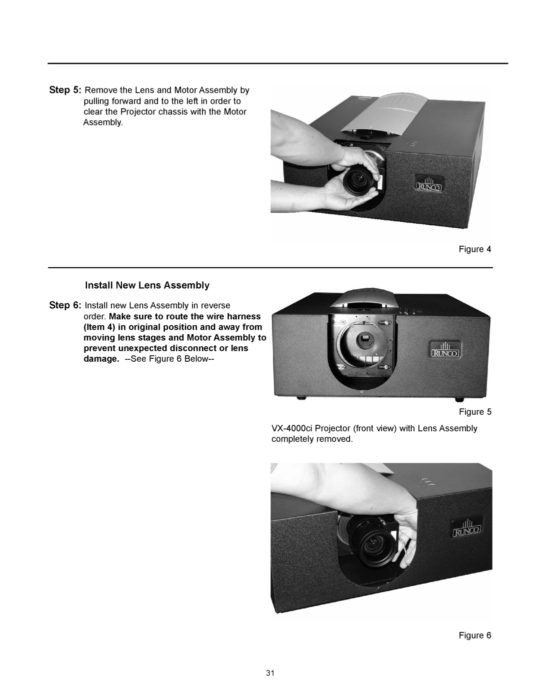 Runco VX-4000ci manual Install New Lens Assembly 