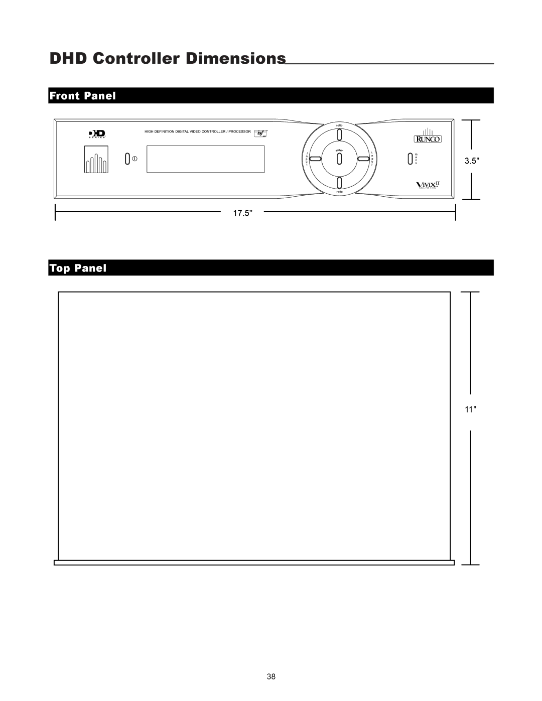 Runco VX-4000ci manual DHD Controller Dimensions, Top Panel 