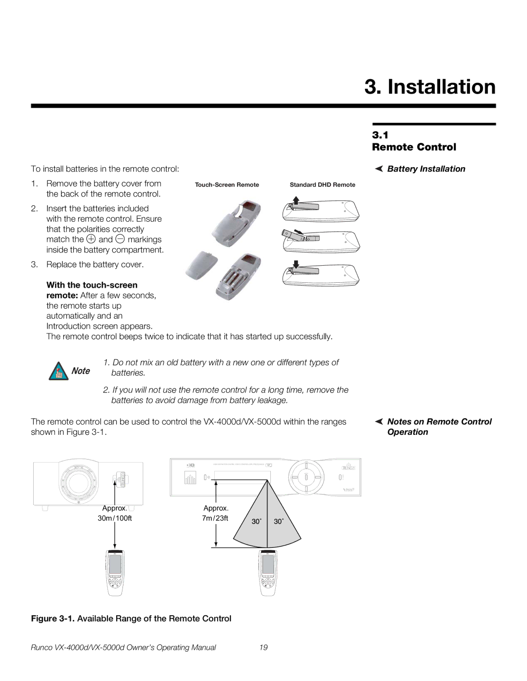 Runco VX-5000d, VX-4000d manual Installation, Operation 